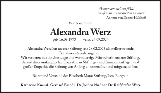 Traueranzeige von Alexandra Werz von Süddeutsche Zeitung