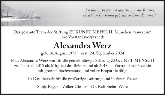 Traueranzeige von Alexandra Werz von Süddeutsche Zeitung