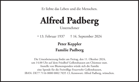 Traueranzeige von Alfred Padberg von Süddeutsche Zeitung