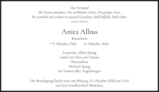 Traueranzeige von Anita Albus von Süddeutsche Zeitung