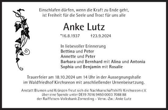 Traueranzeige von Anke Lutz von Süddeutsche Zeitung