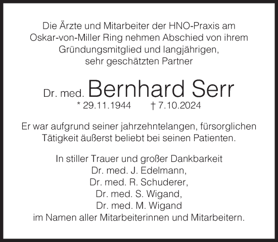 Traueranzeige von Bernhard Serr von Süddeutsche Zeitung