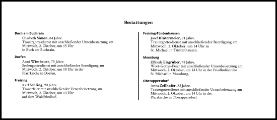 Traueranzeige von Bestattungen vom 02.10.2024 von Süddeutsche Zeitung