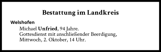 Traueranzeige von Bestattungen vom 02.10.2024 von Süddeutsche Zeitung