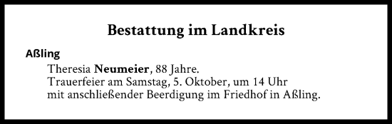 Traueranzeige von Bestattungen vom 05.10.2024 von Süddeutsche Zeitung