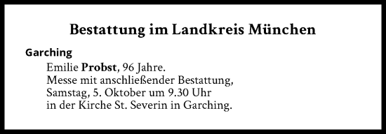 Traueranzeige von Bestattungen vom 05.10.2024 von Süddeutsche Zeitung