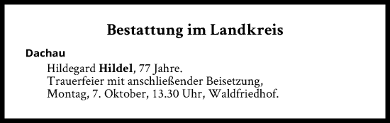 Traueranzeige von Bestattungen vom 07.10.2024 von Süddeutsche Zeitung