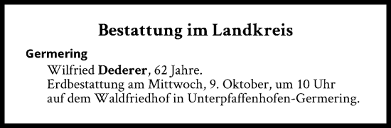 Traueranzeige von Bestattungen vom 09.10.2024 von Süddeutsche Zeitung