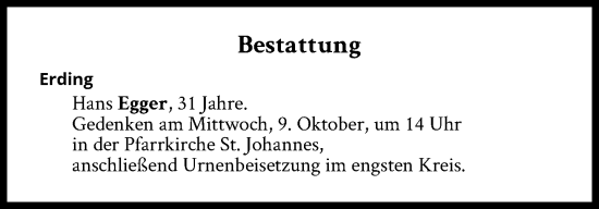 Traueranzeige von Bestattungen vom 09.10.2024 von Süddeutsche Zeitung