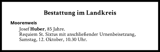 Traueranzeige von Bestattungen vom 12.10.2024 von Süddeutsche Zeitung