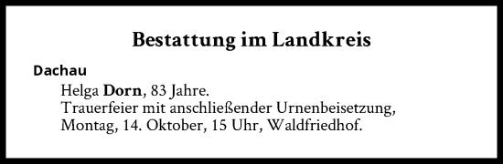 Traueranzeige von Bestattungen vom 14.10.2024 von Süddeutsche Zeitung