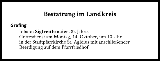 Traueranzeige von Bestattungen vom 14.10.2024 von Süddeutsche Zeitung