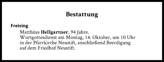 Traueranzeige von Bestattungen vom 14.10.2024 von Süddeutsche Zeitung