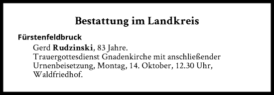 Traueranzeige von Bestattungen vom 14.10.2024 von Süddeutsche Zeitung