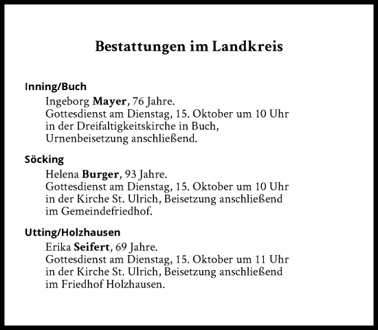 Traueranzeige von Bestattungen vom 15.10.2024 von Süddeutsche Zeitung