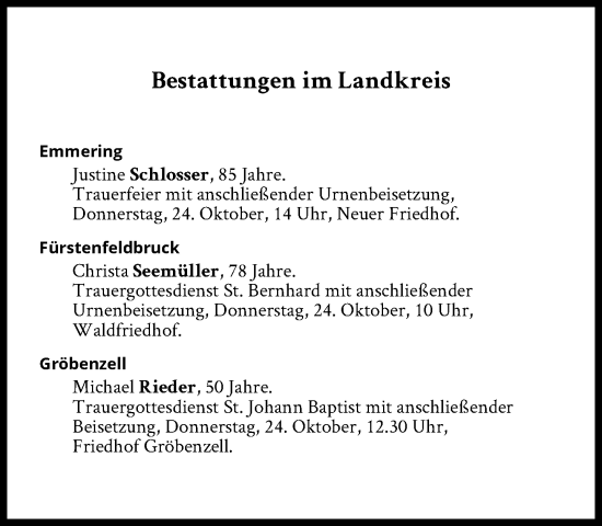 Traueranzeige von Bestattungen vom 24.10.2024 von Süddeutsche Zeitung