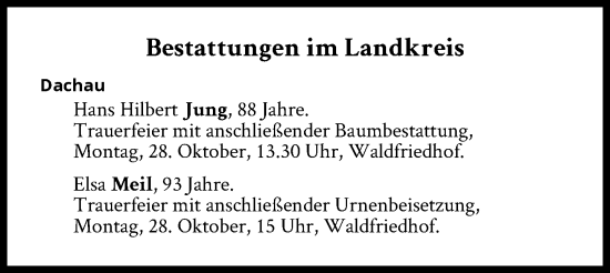 Traueranzeige von Bestattungen vom 28.10.2024 von Süddeutsche Zeitung