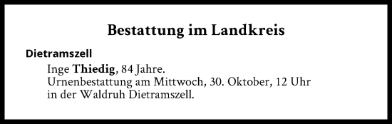 Traueranzeige von Bestattungen vom 30.10.2024 von Süddeutsche Zeitung