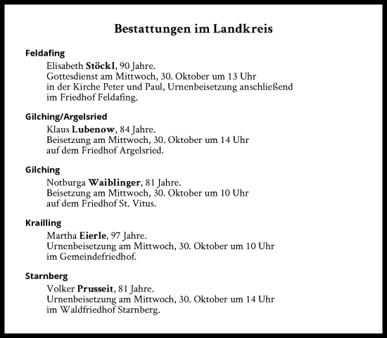 Traueranzeige von Bestattungen vom 30.10.2024 von Süddeutsche Zeitung