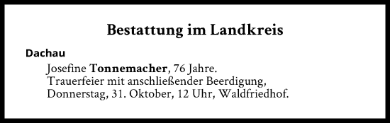 Traueranzeige von Bestattungen vom 31.10.2024 von Süddeutsche Zeitung