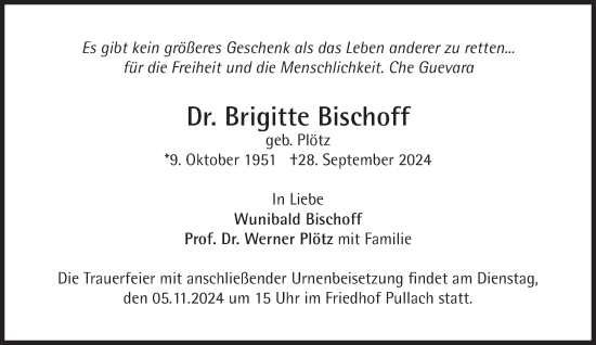 Traueranzeige von Brigitte Bischoff von Süddeutsche Zeitung