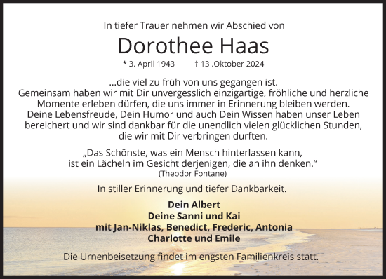 Traueranzeige von Dorothee Haas von Süddeutsche Zeitung