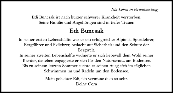 Traueranzeige von Edi Buncsak von Süddeutsche Zeitung