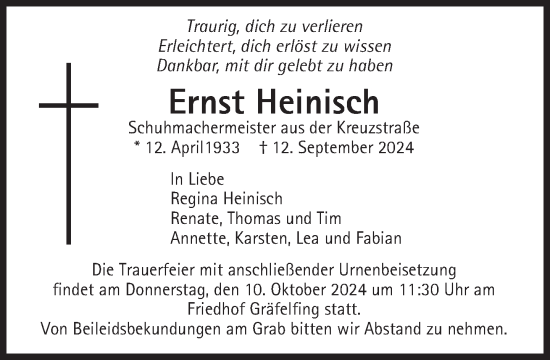 Traueranzeige von Ernst Heinisch von Süddeutsche Zeitung