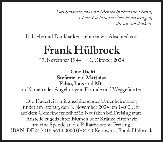 Traueranzeige von Frank Hülbrock von Süddeutsche Zeitung