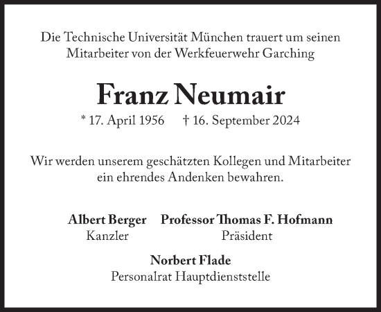 Traueranzeige von Franz Neumair von Süddeutsche Zeitung