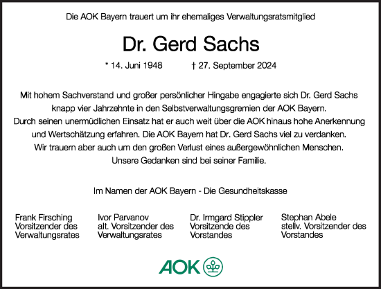 Traueranzeige von Gerd Sachs von Süddeutsche Zeitung