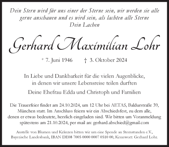 Traueranzeige von Gerhard Maximilian Lohr von Süddeutsche Zeitung