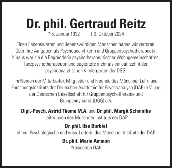 Traueranzeige von Gertraud Reitz von Süddeutsche Zeitung