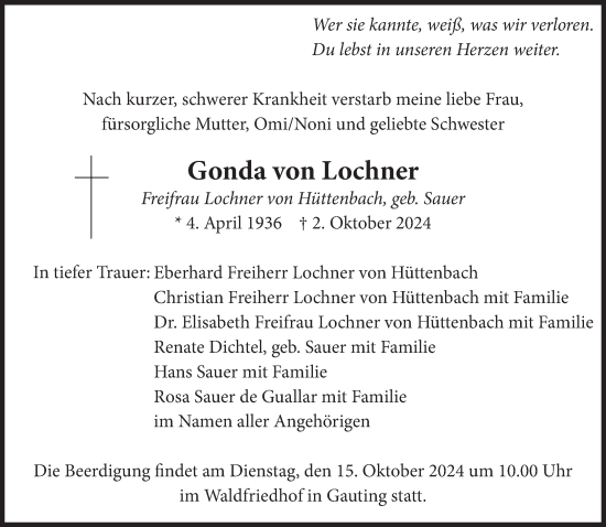 Traueranzeige von Gond von Lochner von Süddeutsche Zeitung