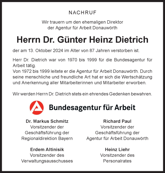 Traueranzeige von Günter Heinz Dietrich von Süddeutsche Zeitung