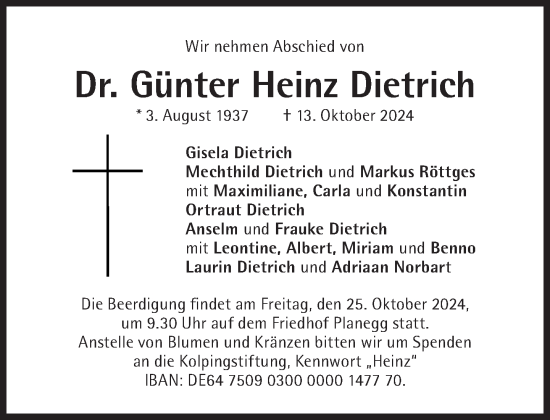 Traueranzeige von Günter Heinz Dietrich von Süddeutsche Zeitung