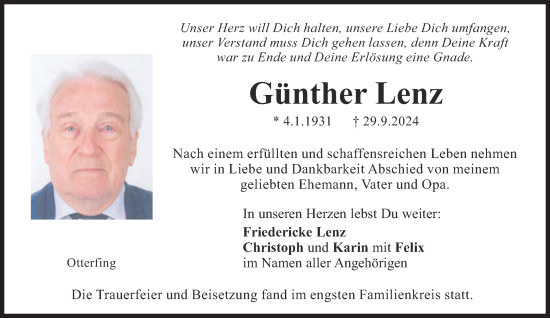 Traueranzeige von Günther Lenz von Süddeutsche Zeitung