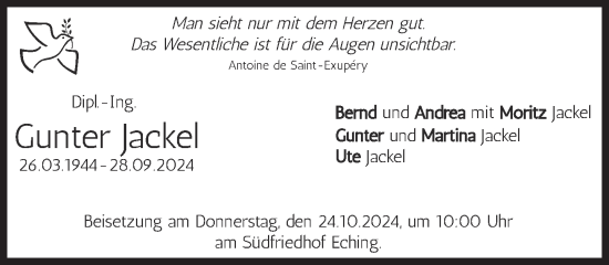 Traueranzeige von Gunter Jackel von Süddeutsche Zeitung