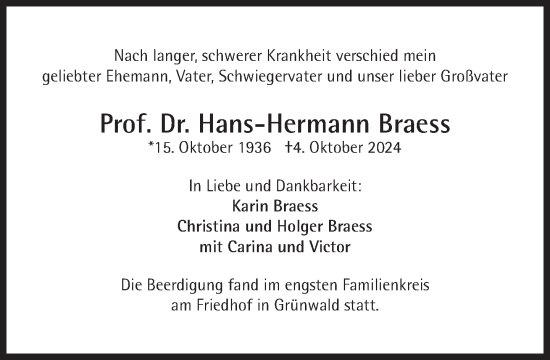 Traueranzeige von Hans-Hermann Braess von Süddeutsche Zeitung