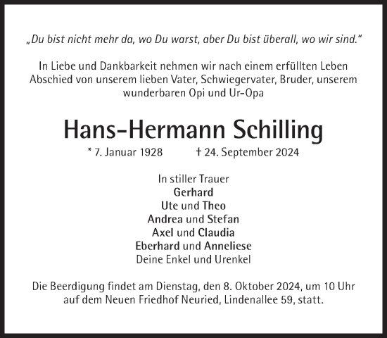 Traueranzeige von Hans-Hermann Schilling von Süddeutsche Zeitung