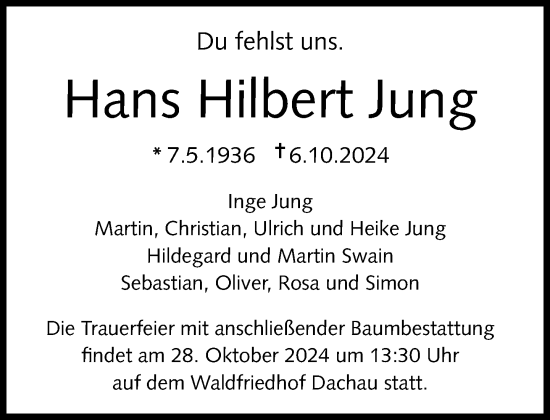 Traueranzeige von Hans Hilbert Jung von Süddeutsche Zeitung