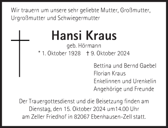 Traueranzeige von Hansi Kraus von Süddeutsche Zeitung