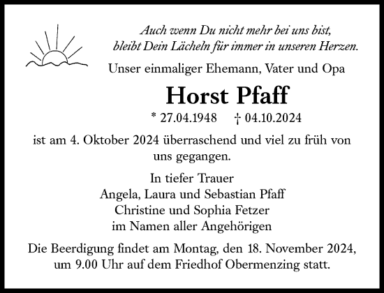 Traueranzeige von Horst Pfaff von Süddeutsche Zeitung