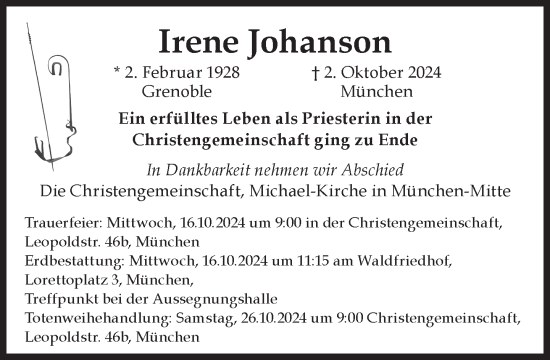 Traueranzeige von Irene Johanson von Süddeutsche Zeitung