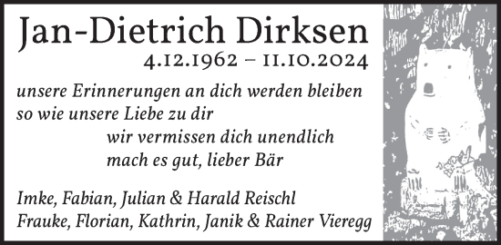 Traueranzeige von Jan-Dietrich Dirksen von Süddeutsche Zeitung