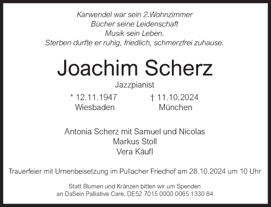 Traueranzeige von Joachim Scherz von Süddeutsche Zeitung