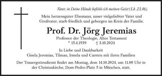 Traueranzeige von Jörg Jeremias von Süddeutsche Zeitung