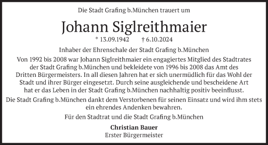 Traueranzeige von Johann Siglreithmaier von Süddeutsche Zeitung