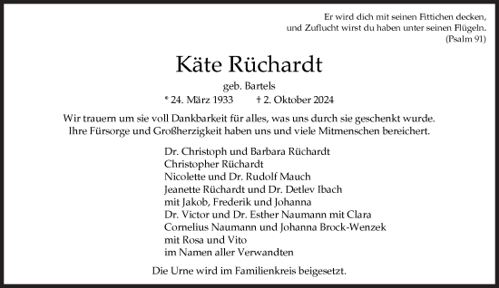 Traueranzeige von Käte Rüchardt von Süddeutsche Zeitung