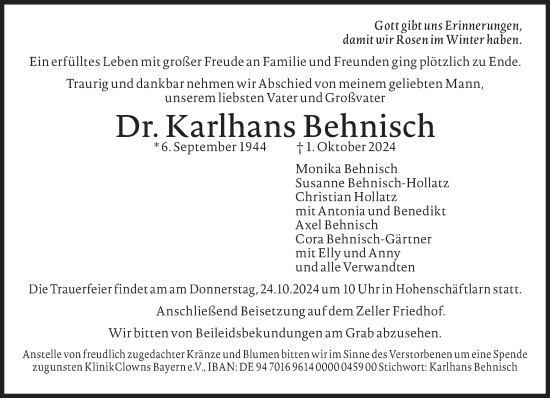 Traueranzeige von Karlhans Behnisch von Süddeutsche Zeitung